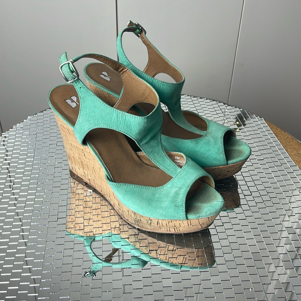 Turquoise Espadrille Wedges Size 9